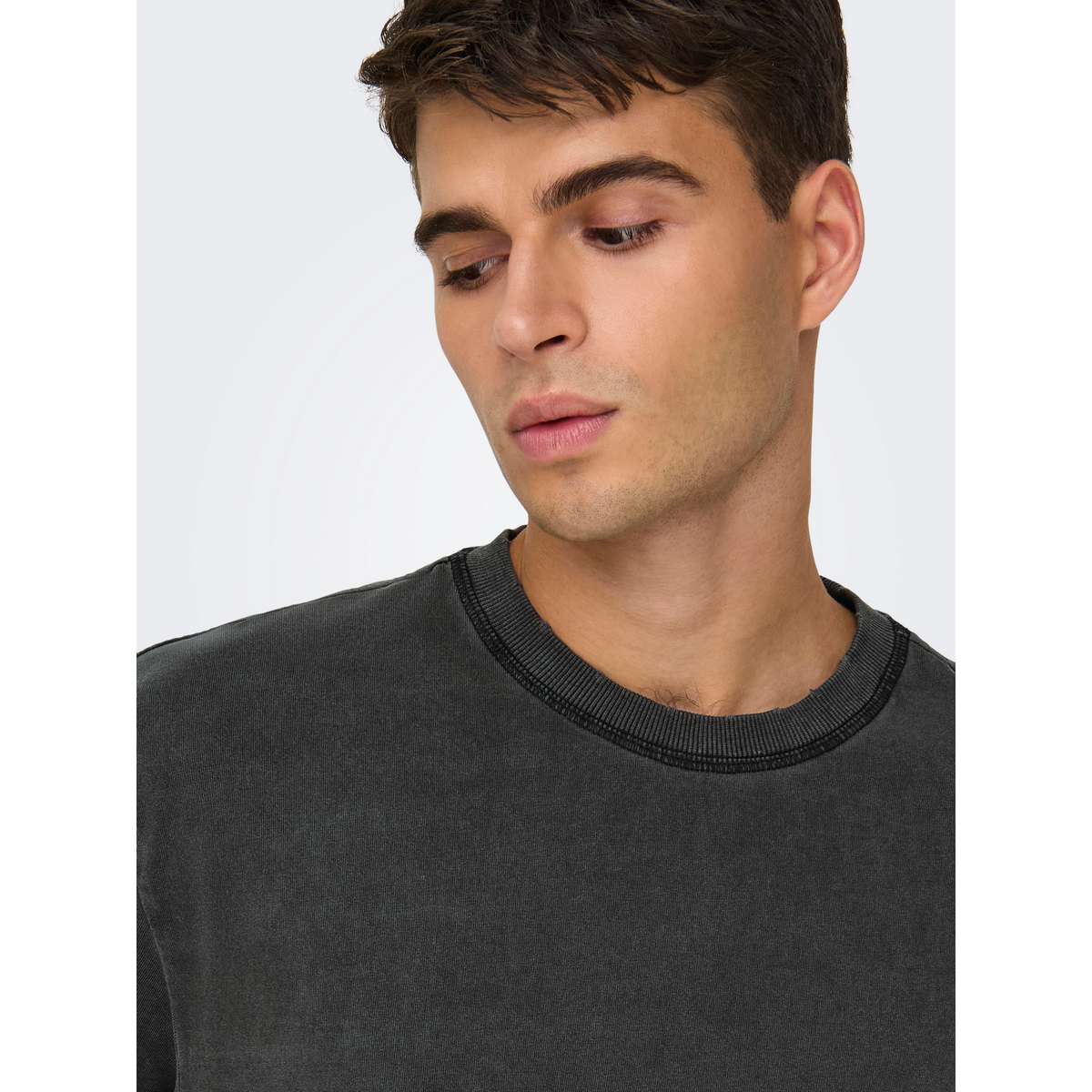 ONLY & SONS MEN΄S RELAXED FIT COTTON DISTRESS T-SHIRT BLACK - Μαύρο - M